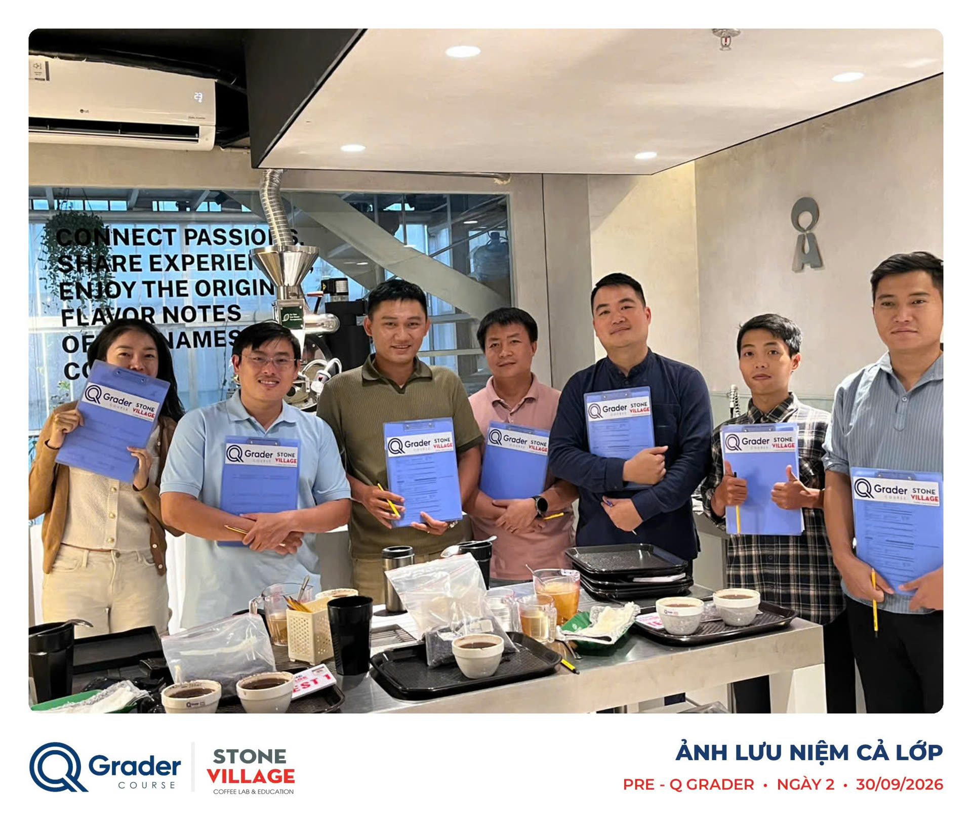 Ảnh lưu niệm cả lớp buổi luyện tập Pre Q Grader ngày 2 tại Lab TP.HCM