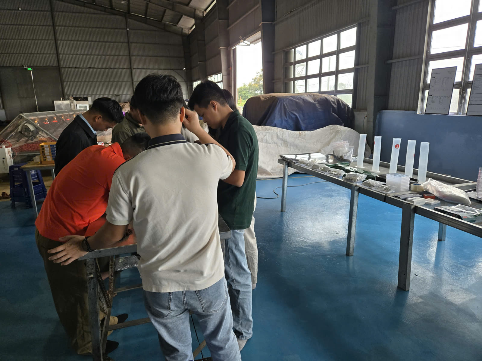 Ống đong xếp thành hàng trên bàn mẫu