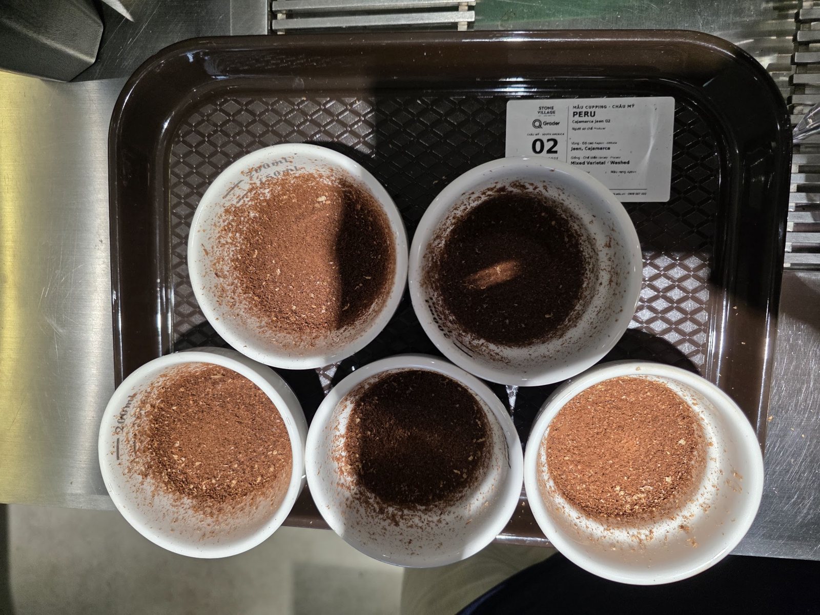 Khay năm chén cupping mẫu Peru đã xay